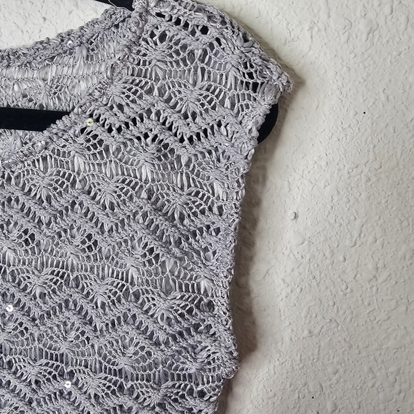 Express Crochet Vest Popover Womens XS Sleeveless Open Knit Sequin Sparkle Boxy - Picture 4 of 8
